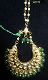 Tikka 8677 Gold Kundan encrusted Crystal Stones and Green Beads