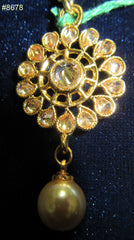 Tikka 8678 Gold encrusted Golden Stones with Hanging Pearl