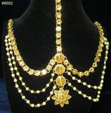 Maatha 8682 Maatha Patti Jewelry Gold Tone Golden Stones Crystals with Pearl Beaded Strings