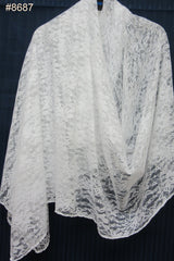 Scarf 8687 White Net Lace Dupatta Chunni Shawl