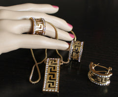Pendant 089 Golden Pendant Earrings Finger Ring Crystal Set Shieno
