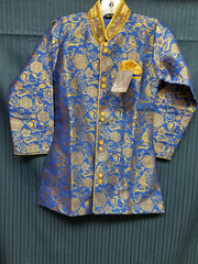 Boy’s 8958 Blue Sherwani with Gold Pajama Set 6-7 Years Age