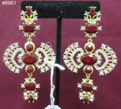 Earrings 8961 Golden CZ Red Garnet finish Earrings Pair Shieno