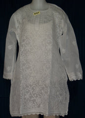 Blouse 907 White Cotton Embroidered Tunic Top Kurti Shieno