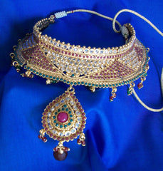 Polky Set 976 Zircon Ruby Emerald Indian Bridal Set Shieno Sarees