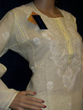 Blouse 4475 Lemon Yellow Cotton Embroidered Kurti Tunic Shirt Shieno Sarees