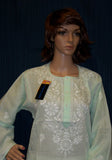 Blouse 4466 Pista Green Embroidered Cotton Kurti Tunic Shirt Shieno Sarees